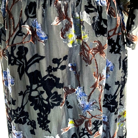 NWT ABS Collection Black Sheer with Velvet Embossed Floral Dress - Picture 4 of 14